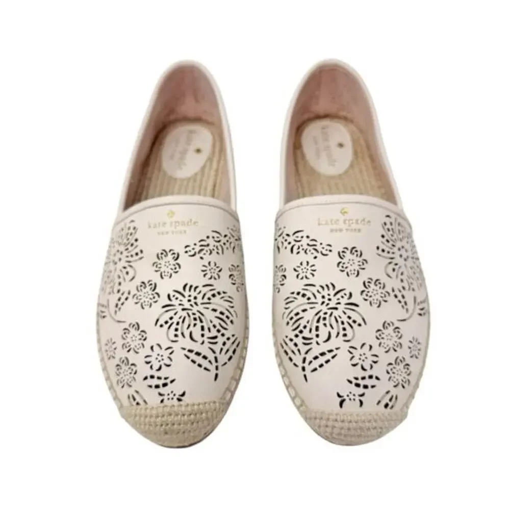 Kate‎ Spade New York Gwen Perforated Floral Espadrille Flats Ivory 10B Boho Chic